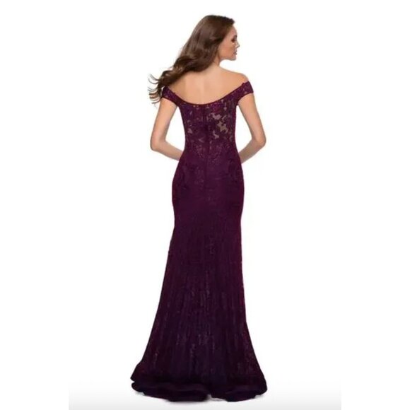 La Femme Women's Dark Berry Off The Shoulder High Slit Dress 14 - Picture 2 of 6